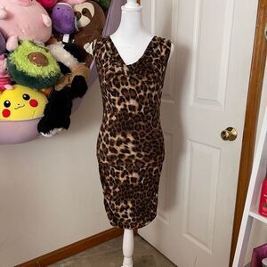INC INTERNATIONAL CONCEPTS LEOPARD PRINT DRAPED MIDI DRESS